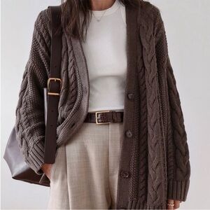 Quince brown cable-knit cotton Cardigan